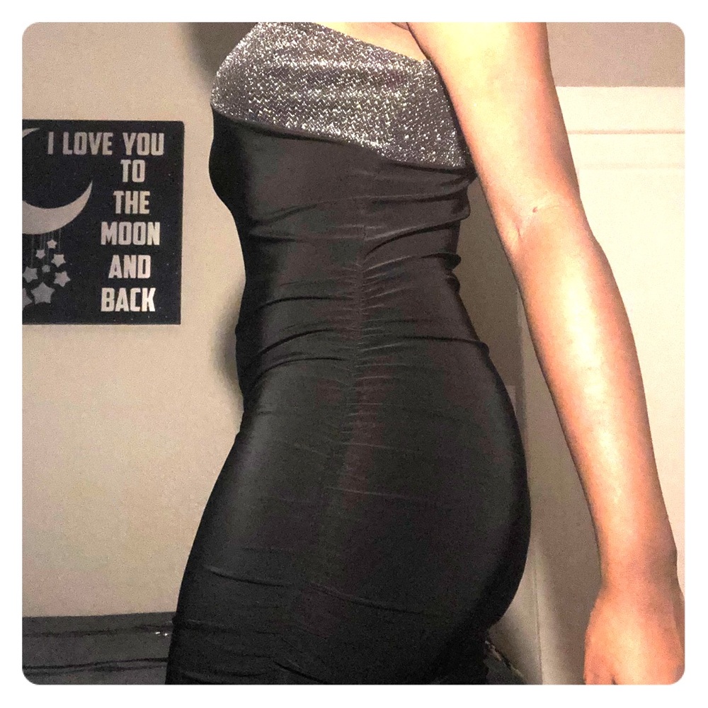 Bondage one shoulder black club dress